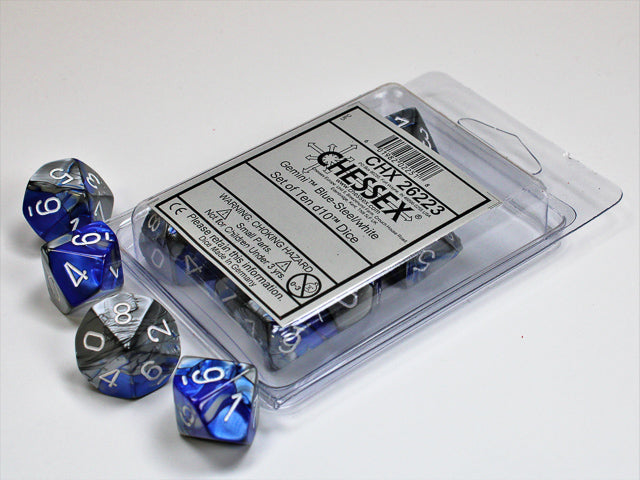 Chessex - Gemini Polyhedral D10 Set - Blue Steel/White (CHX26223)