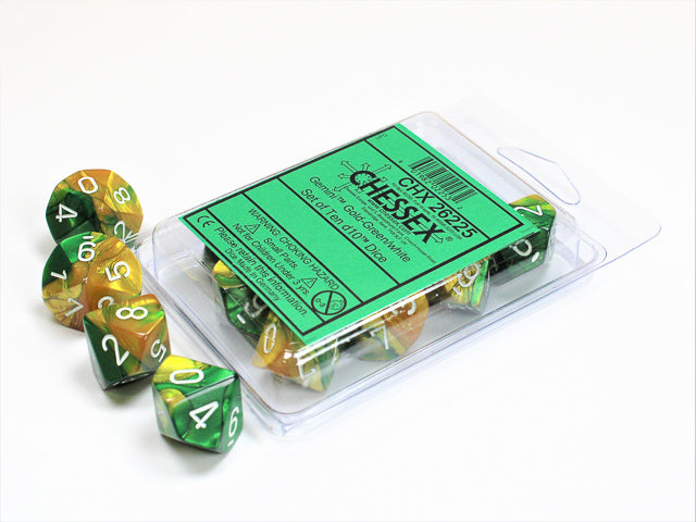 Chessex - Gemini Polyhedral D10 Set - Gold-Green/White (CHX26225)