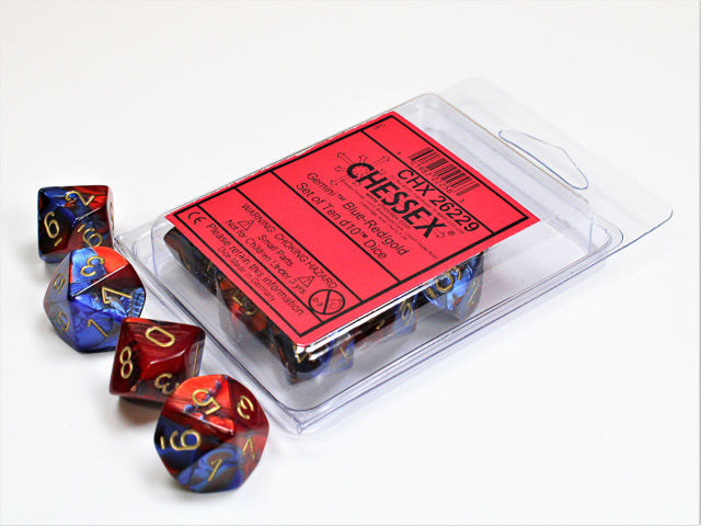 Chessex - Gemini Polyhedral D10 Set - Blue Red/Gold (CHX26229)