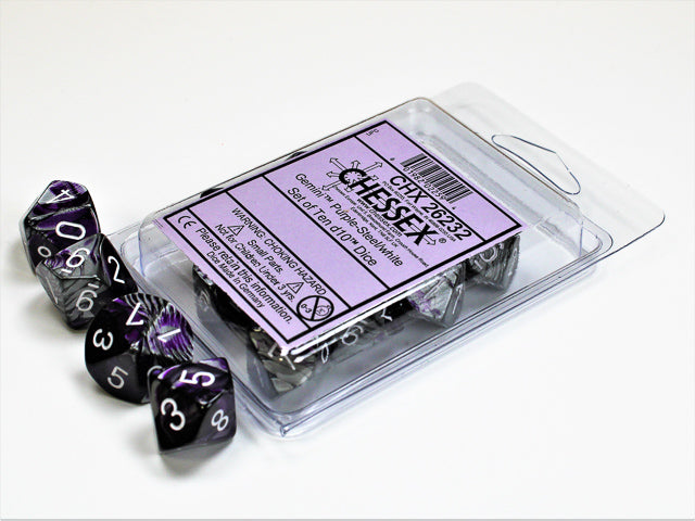 Chessex - Gemini Polyhedral D10 Set PurpleSteel/White CHX26232