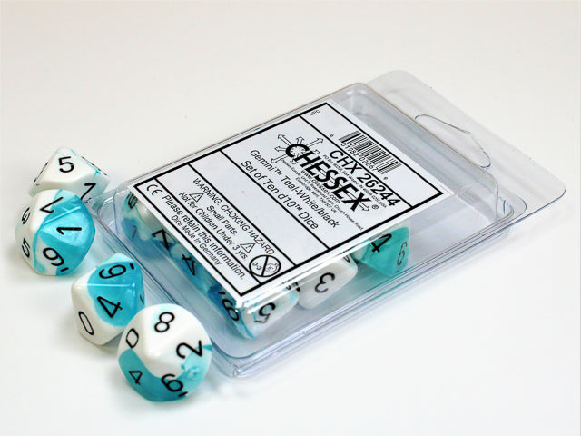 Chessex - Gemini Polyhedral D10 Set - Teal-White/Black (CHX26244)