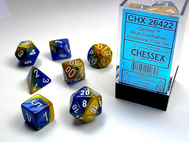 Chessex - Gemini Polyhedral 7-Die Set - Blue Gold/White (CHX26422)