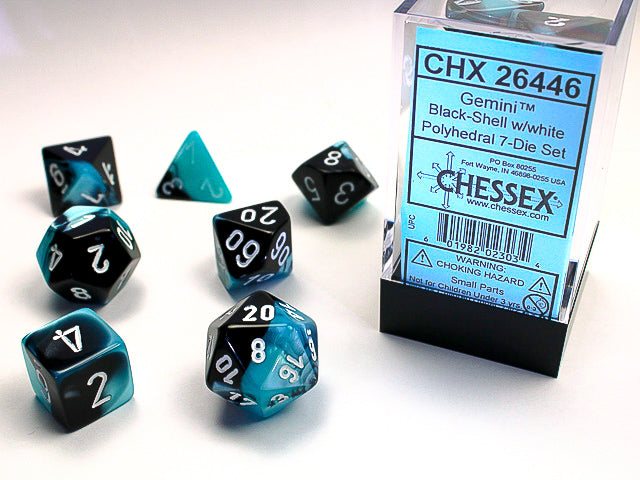 Chessex - Gemini Polyhedral 7-Die Set - Black Shell/White (CHX26446)