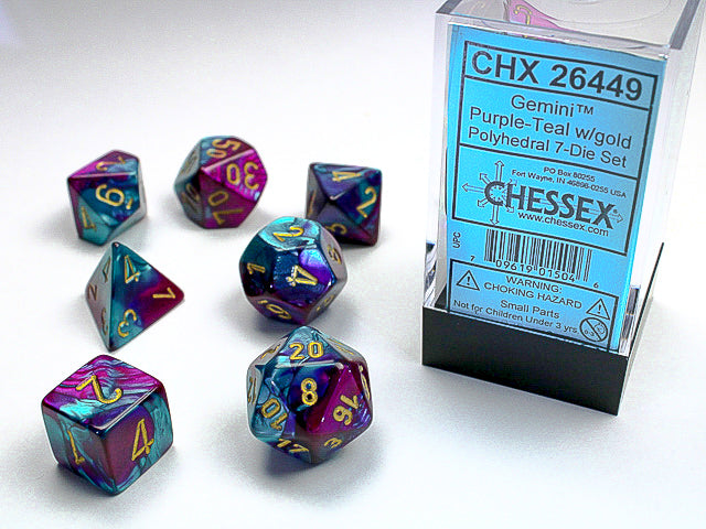 Chessex - Gemini Polyhedral 7-Die Set - Purple-Teal/Gold (CHX26449)