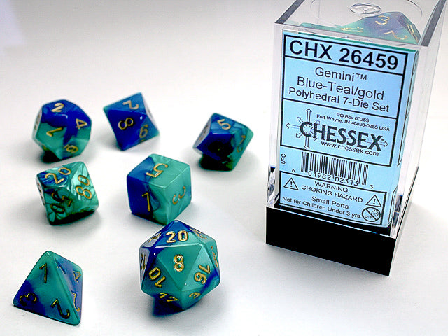 Chessex - Gemini Polyhedral 7-Die Set - Blue Teal/Gold (CHX26459)