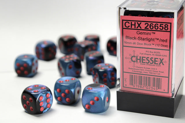 Chessex - Gemini 16mm D6 Set - Starlight Black/Red (CHX26658)