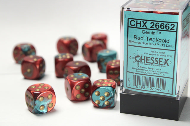 Chessex - Gemini 16mm D6 Set - Red Teal/Gold (CHX26662)