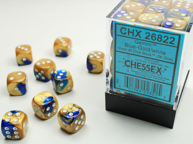 Chessex - Gemini 12mm D6 Set - Blue Gold/White (CHX26822)