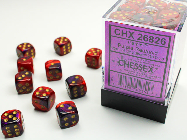 Chessex - Gemini 12mm D6 Set - Purple Red/Gold (CHX26826)