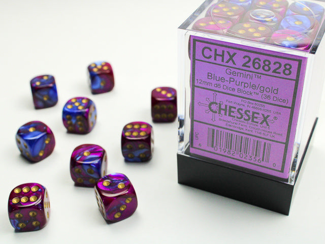Chessex - Gemini 12mm D6 Set - Blue Purple/Gold (CHX26828)
