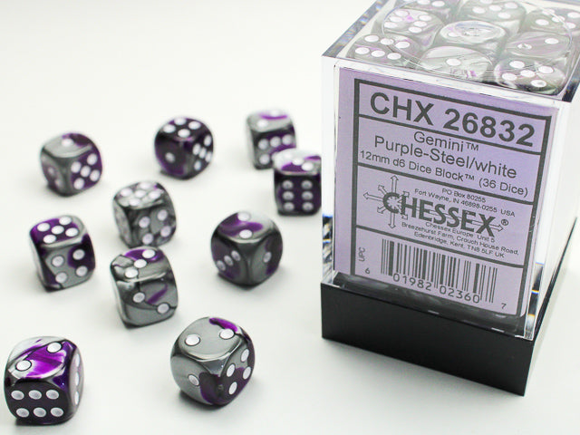 Chessex - Gemini 12mm D6 Set - Purple Steel/White (CHX26832)