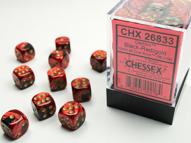 Chessex - Gemini 12mm D6 Set - Black Red/Gold (CHX26833)