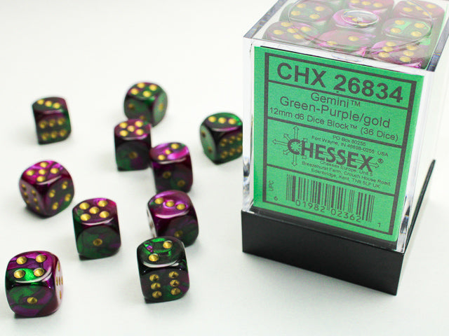 Chessex - Gemini 12mm D6 Set - Green Purple/Gold (CHX26834)