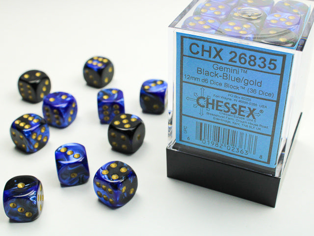 Chessex - Gemini 12mm D6 Set - Black Blue/Gold (CHX26835)