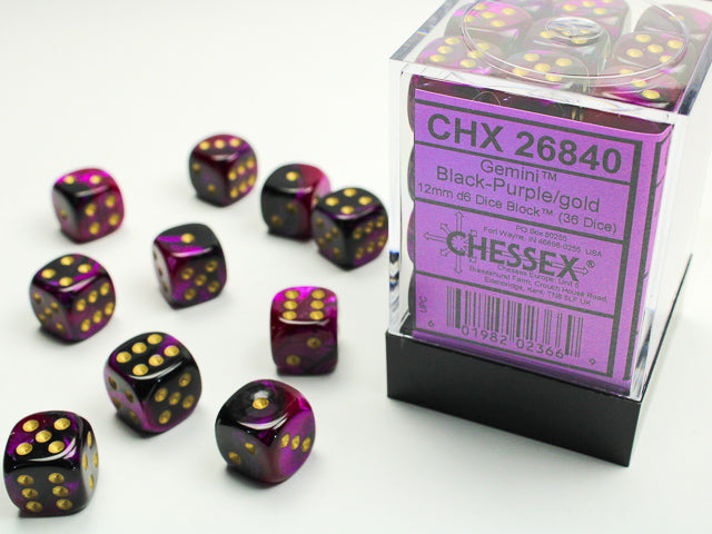 Chessex - Gemini 12mm D6 Set - Black Purple/Gold (CHX26840)