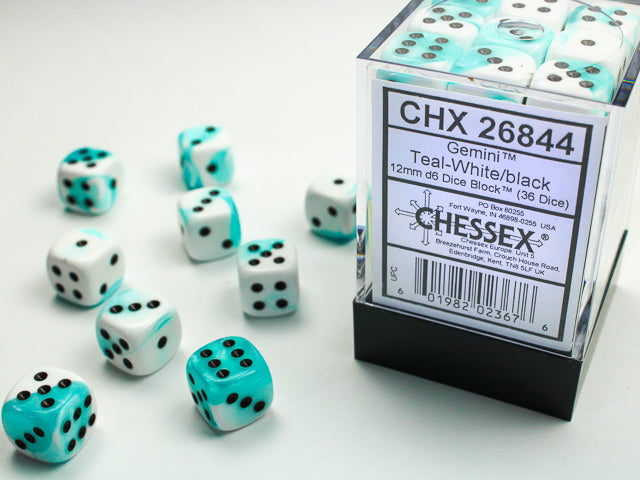 Chessex - Gemini 12mm D6 Set - Teal White/Black (CHX26844)