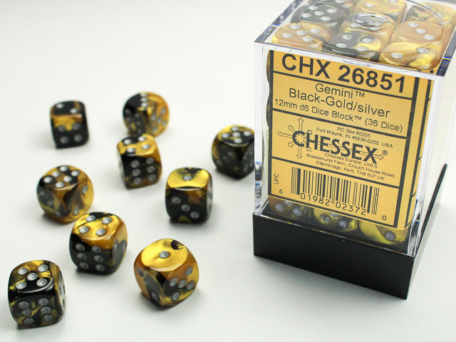 Chessex - Gemini 12mm D6 Set - Black Gold/Silver (CHX26851)