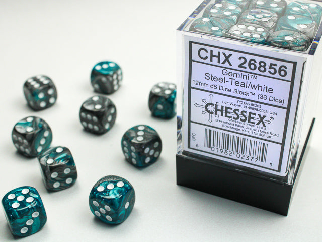 Chessex - Gemini 12mm D6 Set - Steel Teal/White (CHX26856)