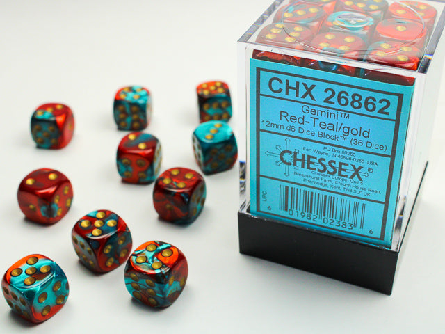 Chessex - Gemini 12mm D6 Set - Red Teal/Gold (CHX26862)