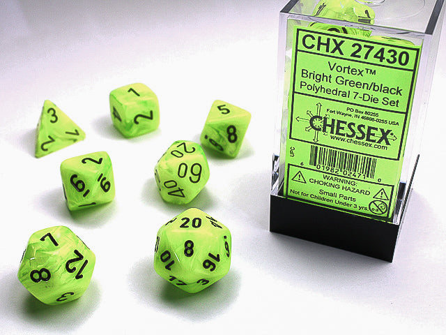 Chessex - Vortex Polyhedral 7-Die Set - Bright Green/Black (CHX27430)