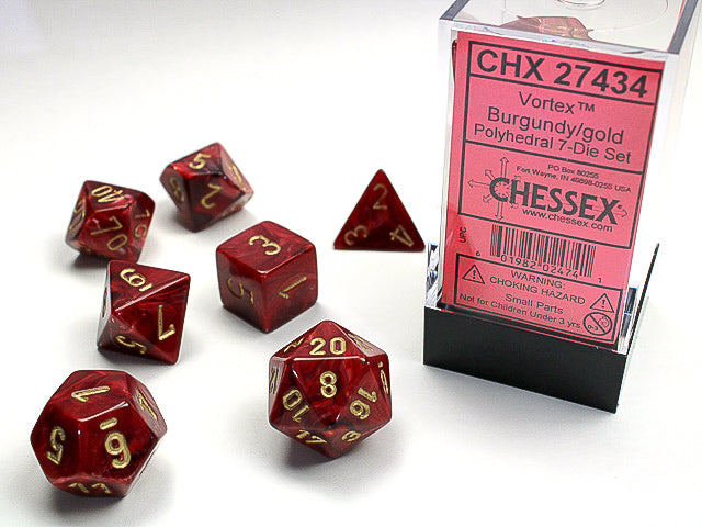 Chessex - Vortex Polyhedral 7-Die Set - Burgundy/Gold (CHX27434)