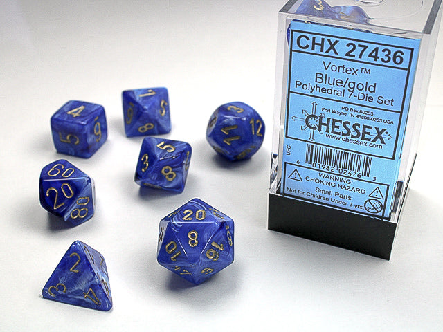 Chessex - Vortex Polyhedral 7-Die Set - Blue/Gold (CHX27436)