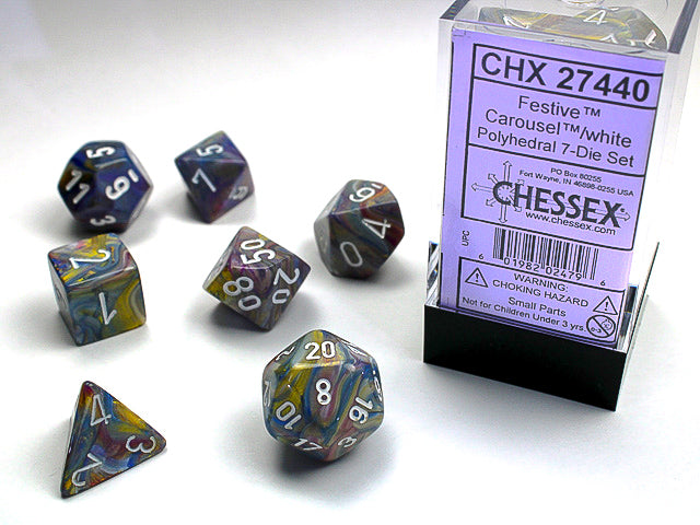 Chessex - Festive Polyhedral 7-Die Set - Carousel/White (CHX27440)