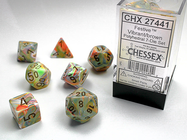 Chessex - Festive Polyhedral 7-Die Set - Vibrant/Brown (CHX27441)
