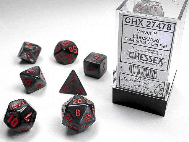 Chessex - Velvet Polyhedral 7-Die Set - Black/Red (CHX27478)