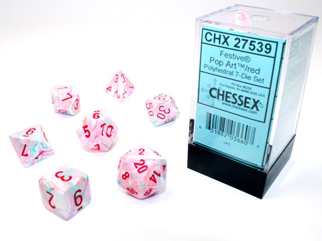 Chessex - Festive Polyhedral 7-Die Set - Pop Art/Red