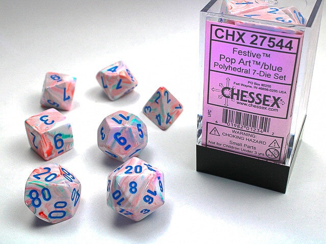 Chessex - Dice Sets: Festive Mini-Polyhedral Pop Art / blue 7-Die set