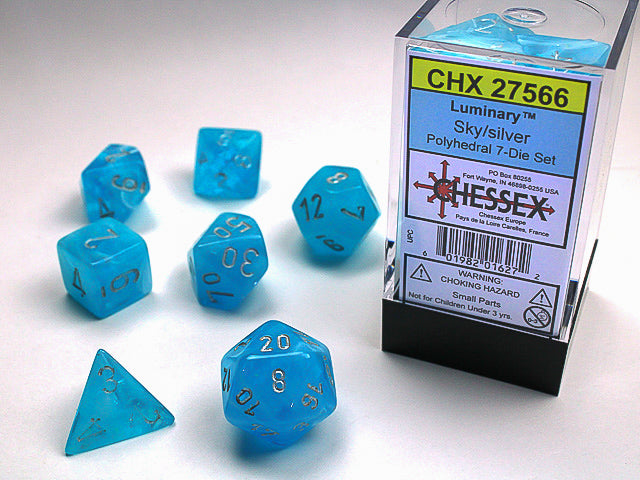 Chessex - Luminary Polyhedral 7-Die Set - Sky/Silver (CHX27566)