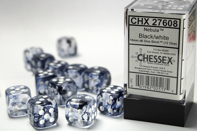Chessex - Nebula 16mm D6 Set - Black/White (CHX27608)