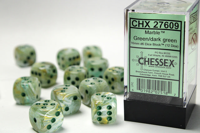 Chessex - Marble 16mm D6 Set - Marble Green/Dark Green (CHX27609)