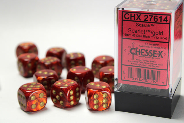 Chessex - Scarab 16mm D6 Set - Scarlet/Gold (CHX27614)