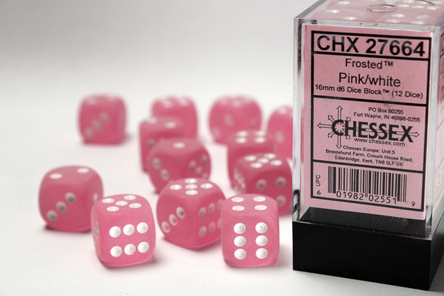 Chessex - Frosted 16mm D6 Set - Pink/White (CHX27664)
