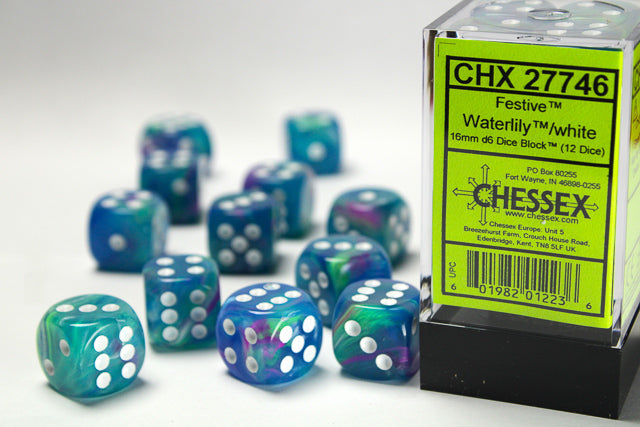 Chessex - Festive 16mm D6 Set - Waterlily/White (CHX27746)