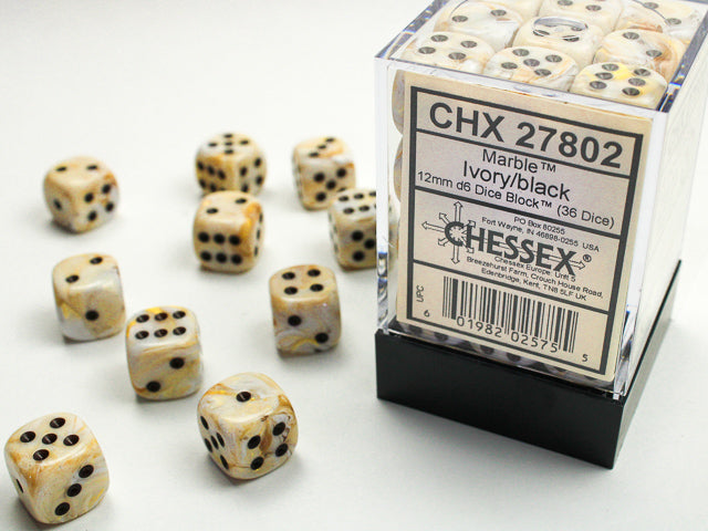 Chessex - Marble 12mm D6 Set - Ivory/Black (CHX27802)