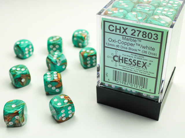 Chessex - Marble 12mm D6 Set - Oxi Copper/White (CHX27803)