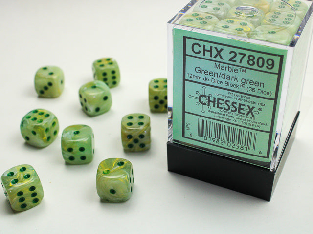 Chessex - Marble 12mm D6 Set - Marble Green/Dark Green (CHX27809)