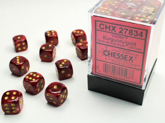 Chessex - Vortex 12mm D6 Set - Burgundy/Gold (CHX27834)