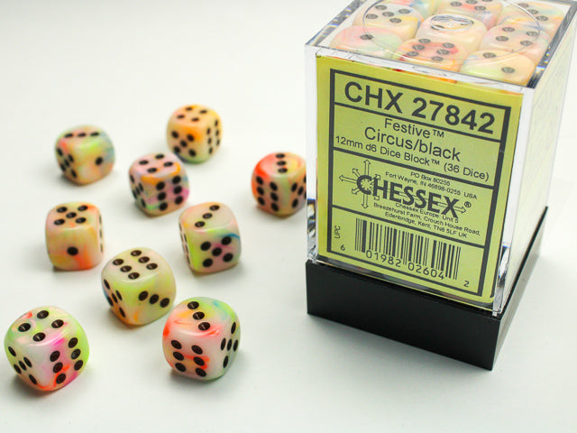 Chessex - Festive 12mm D6 Set - Circus/Black (CHX27842)