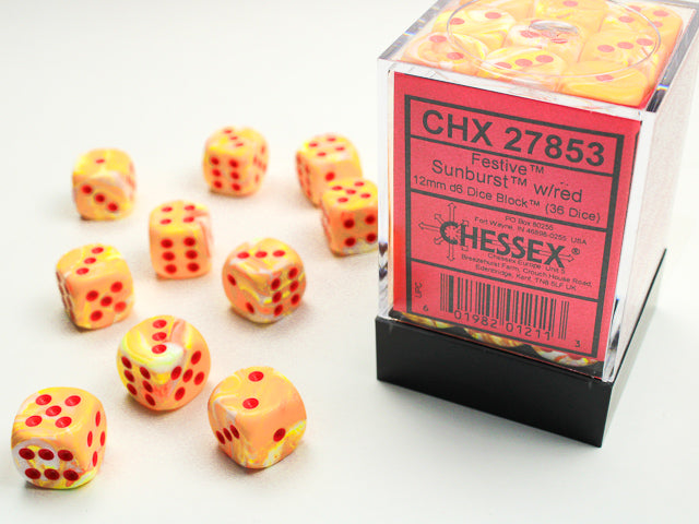 Chessex - Festive 12mm D6 Set - Sunburst/Red (CHX27853)