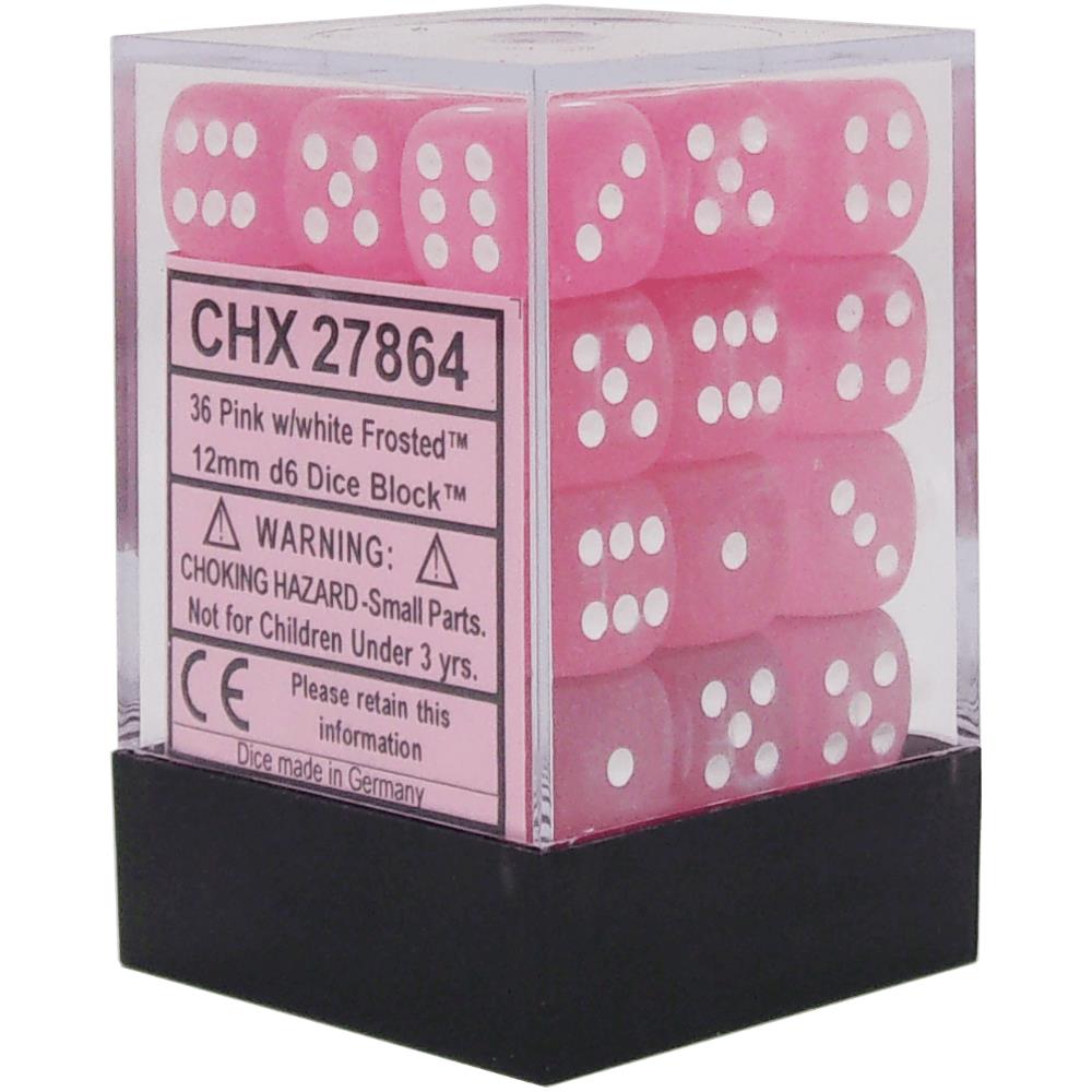 Chessex - Frosted 12mm D6 Set - Pink/White (CHX27864)