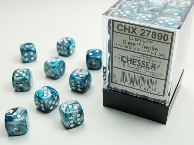 Chessex - Lustrous 12mm D6 Set - Slate/White (CHX27890)