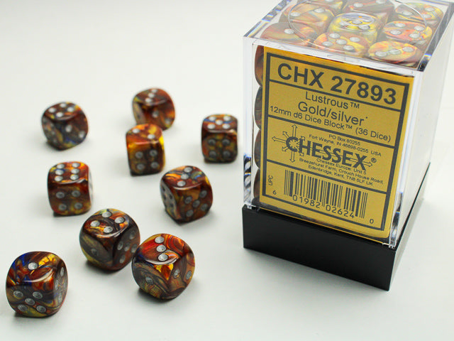 Chessex - Lustrous 12mm D6 Set - Gold/Silver (CHX27893)