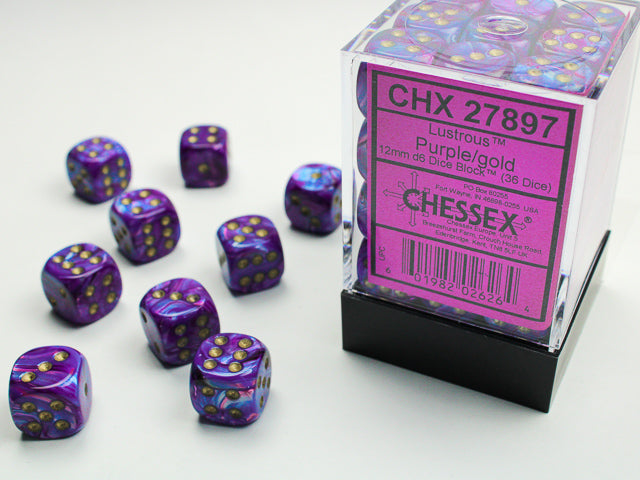 Chessex - Lustrous 12mm D6 Set - Purple/Gold (CHX27897)
