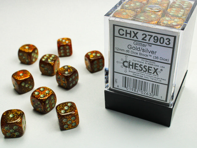 Chessex - Glitter 12mm D6 Set - Gold/Silver (CHX27903)