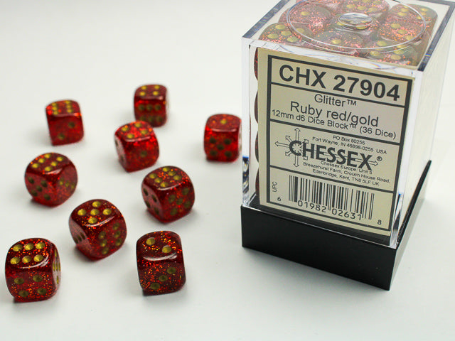 Chessex - Glitter 12mm D6 Set - Ruby/Gold (CHX27904)