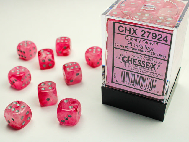 Chessex - Ghostly Glow 12mm D6 Set - Pink/Silver (CHX27924)